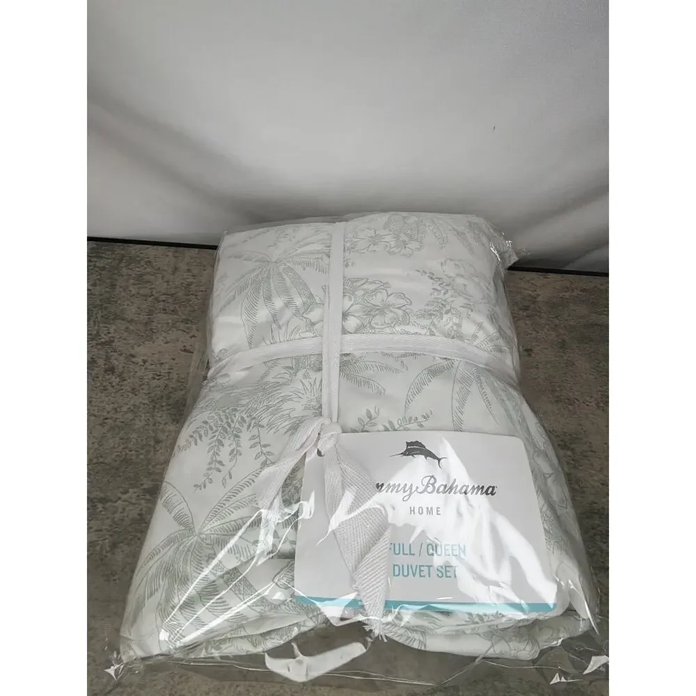 Tommy Bahama 3 Piece 100% Cotton Queen Duvet Cover Set- Pen and Ink Light Green